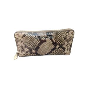 Michael Kors Zip Around Continental Leather Wallet Sand Brown Python Print